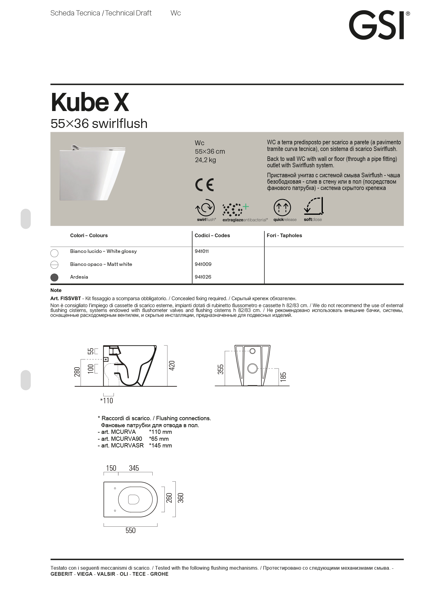 Унитаз приставной Kube X 36x55 — изображение 7